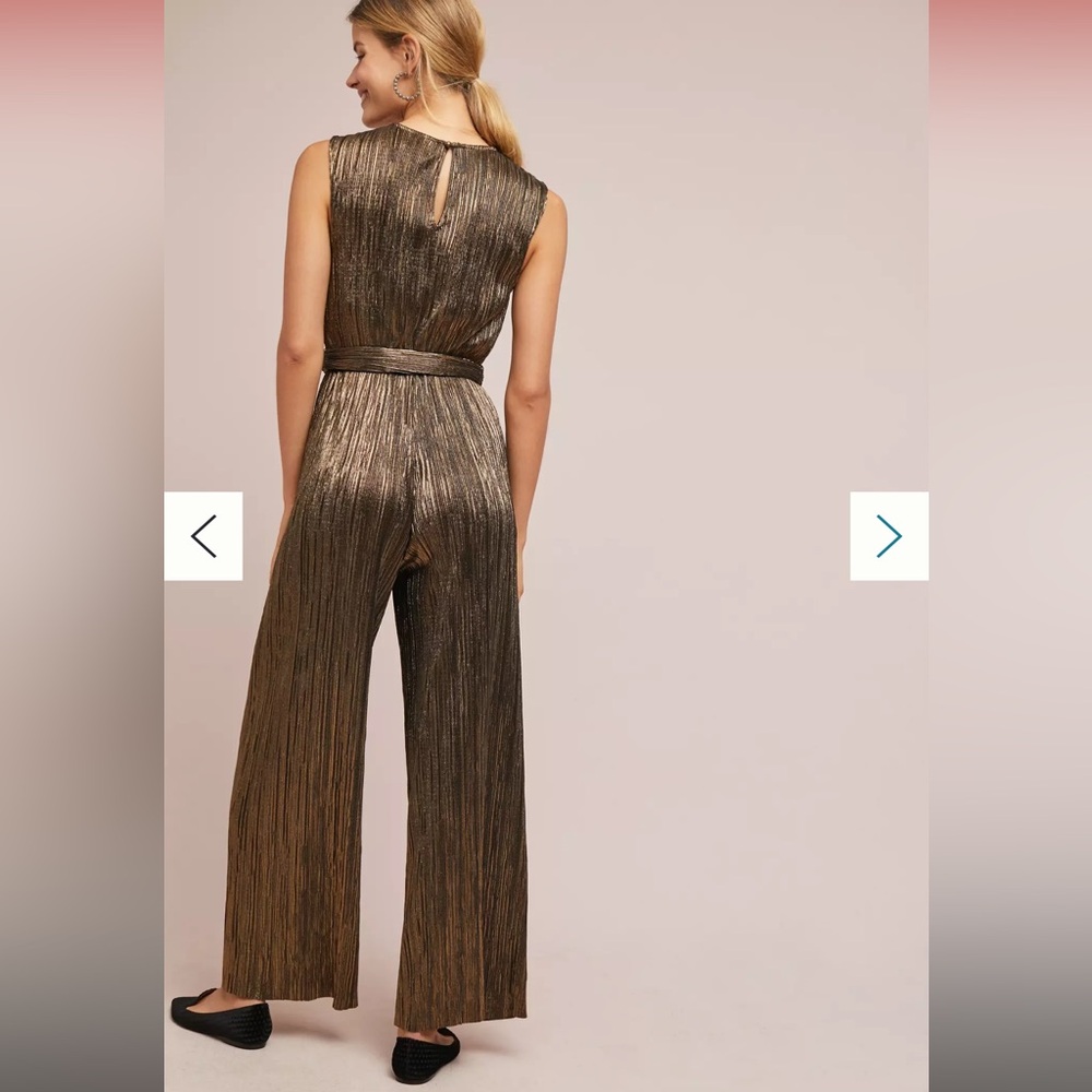 Vanessa Virginia for Anthropologie Point Neuf Jumpsuit metallic pleated small - Picture 4 of 10